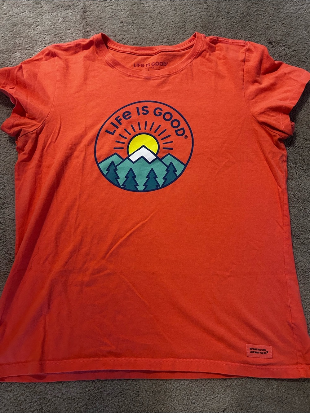 Life is Good Womens Orange Graphic Tee - Sunrise Mountain